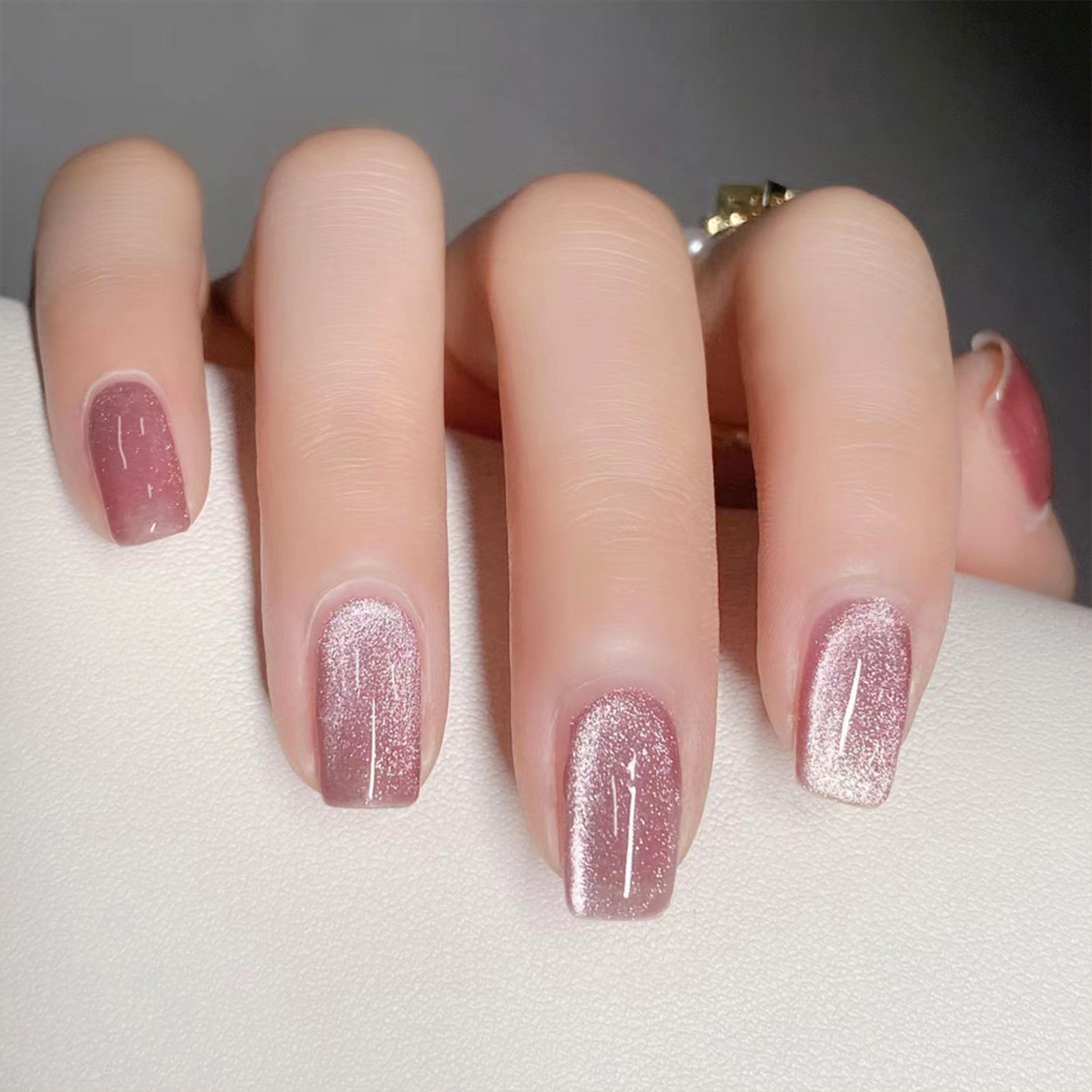 Nail Art Cat Eye Pink - 24 Uds. De uñas postizas brillantes