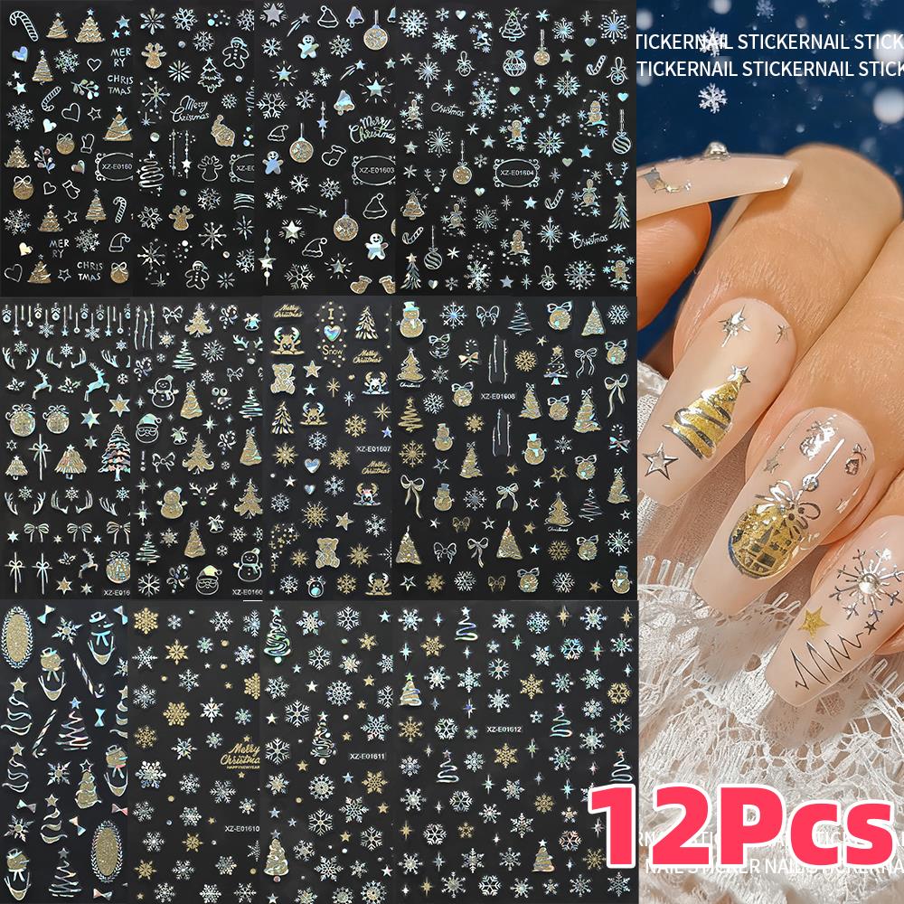 Nail Art Xmas Design - 12 Uds. De pegatinas 3D láser