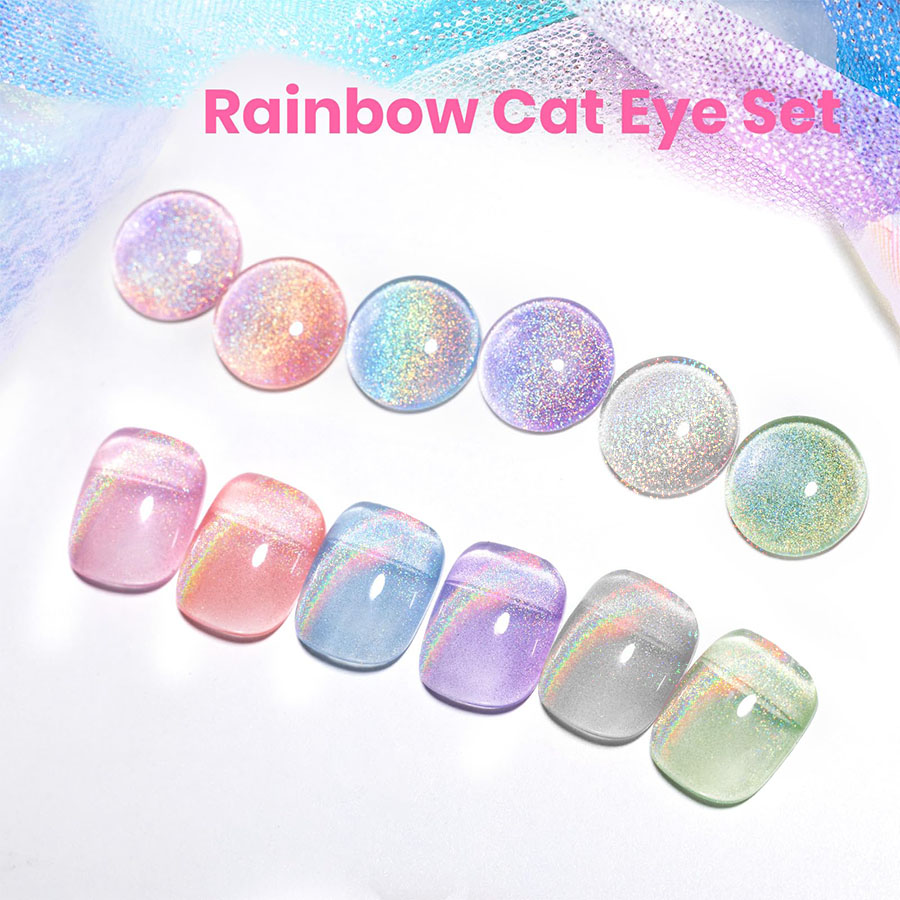 Nail Art Cat Eye Pink - QAZIXU - Set de 1/6 Esmaltes