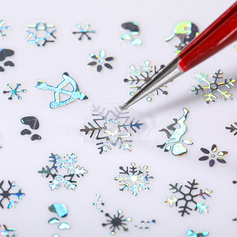 Nail Art Xmas Design - Holographics-copos de nieve de plata, adhesivos