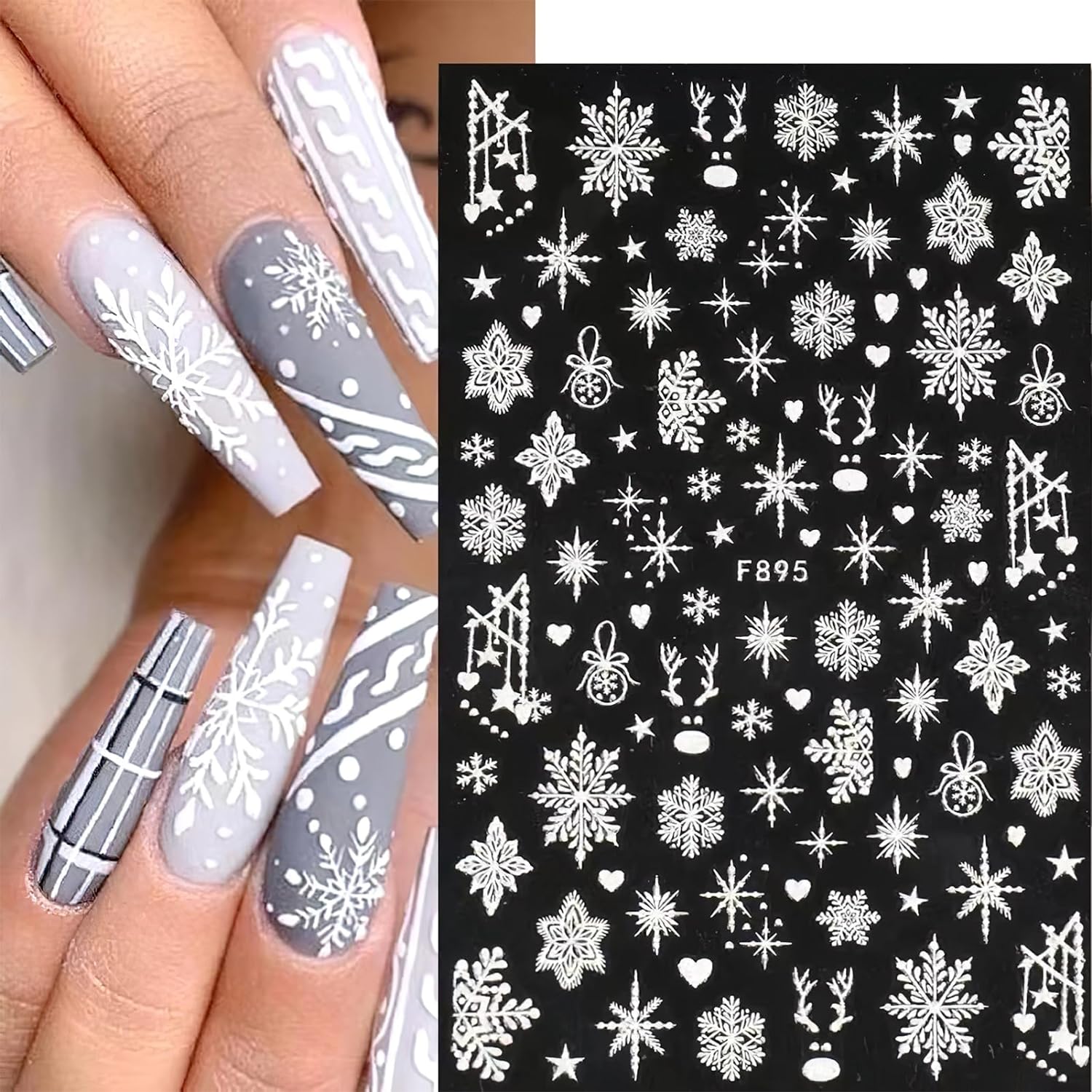 Nail Art Xmas Design - Calcomanías 3D de copos de nieve